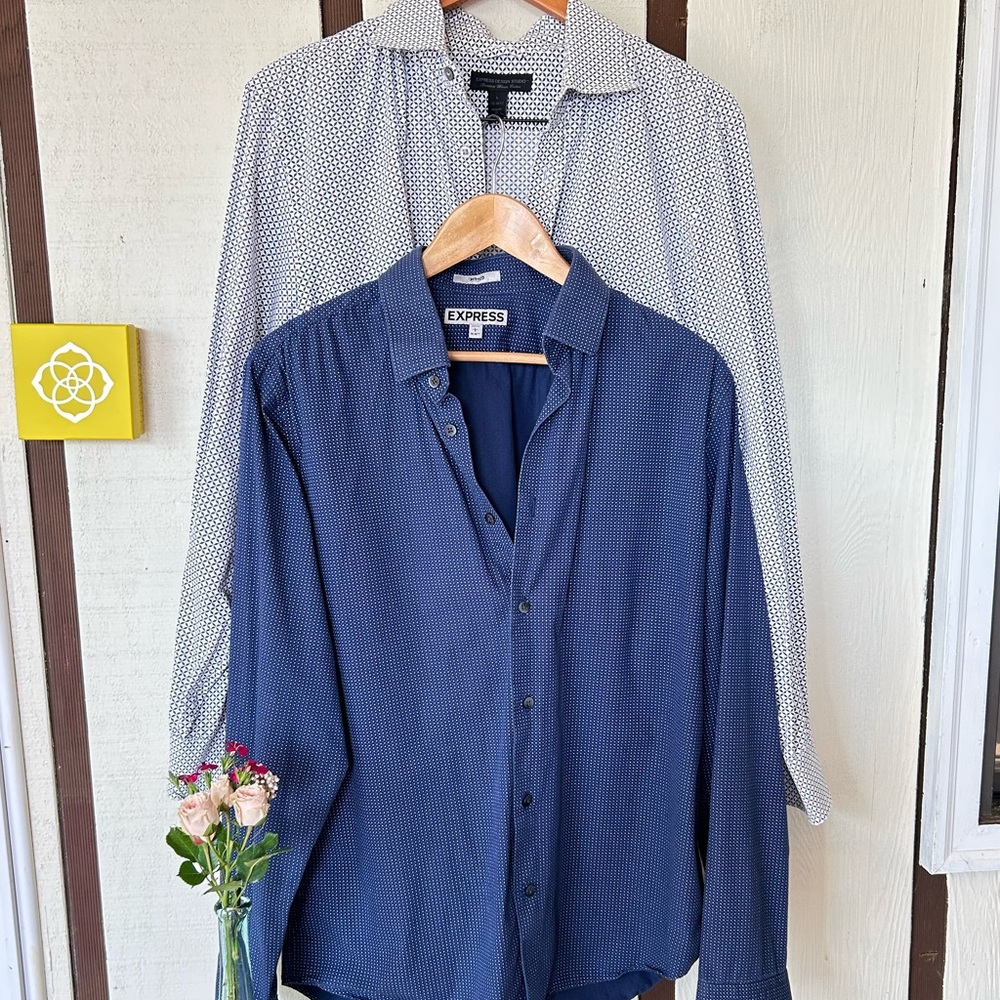 Express Men's Navy and White dress shirts